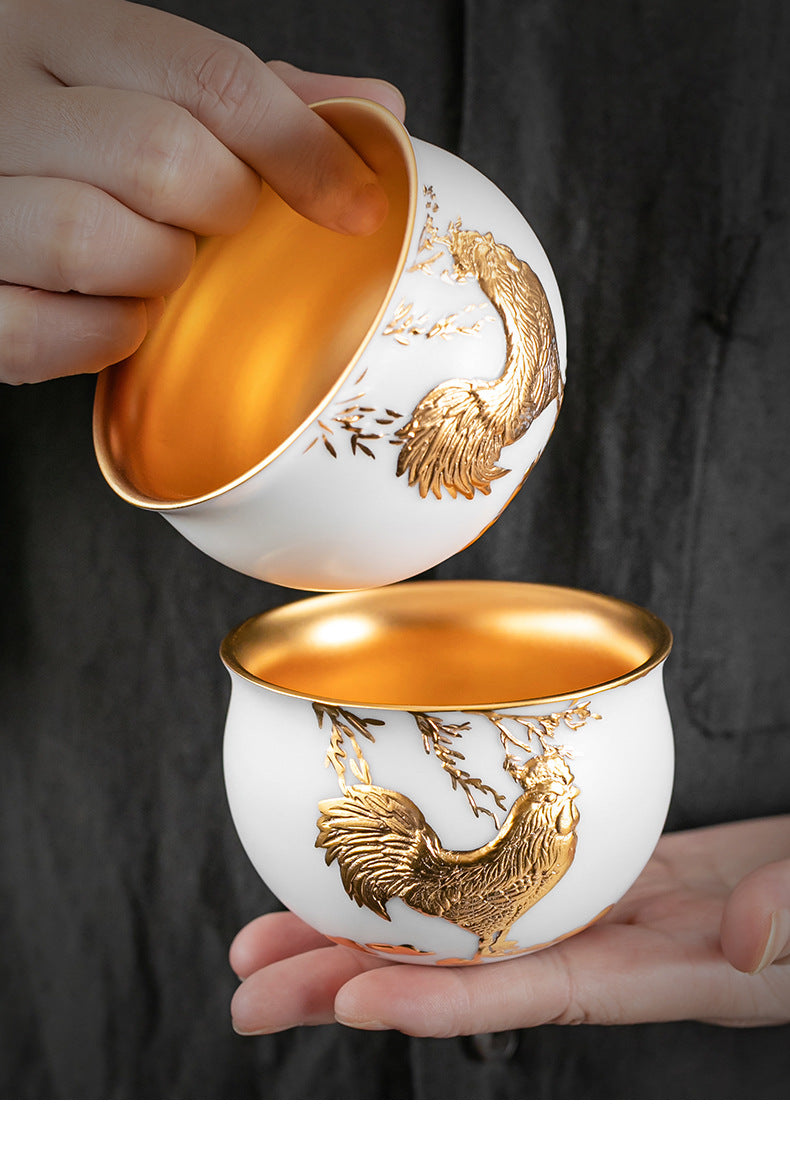 Li Bin24K Jinbei Sheep Fat Jade Porcelain Golden Cup Ceramic Kung Fu Tea Set Pure Handmade Gilded Master Cup Single Cup