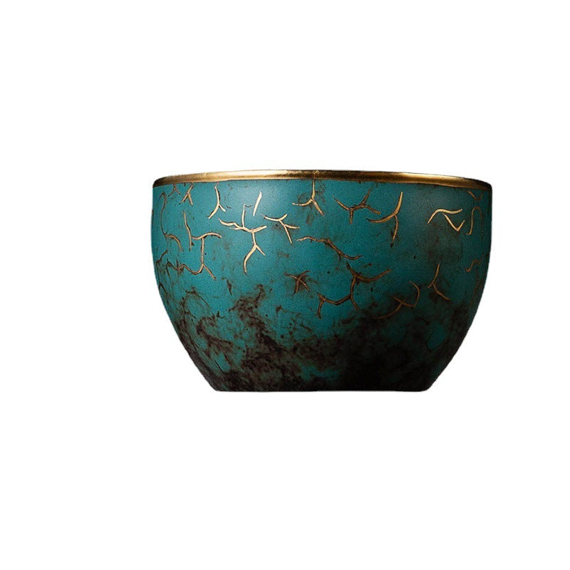 High-End Tea Cup Evergreen Glaze Handmade Retro Tea Cup Master Cup Tea Ceramic Single Cup Egg Cup Gift Box