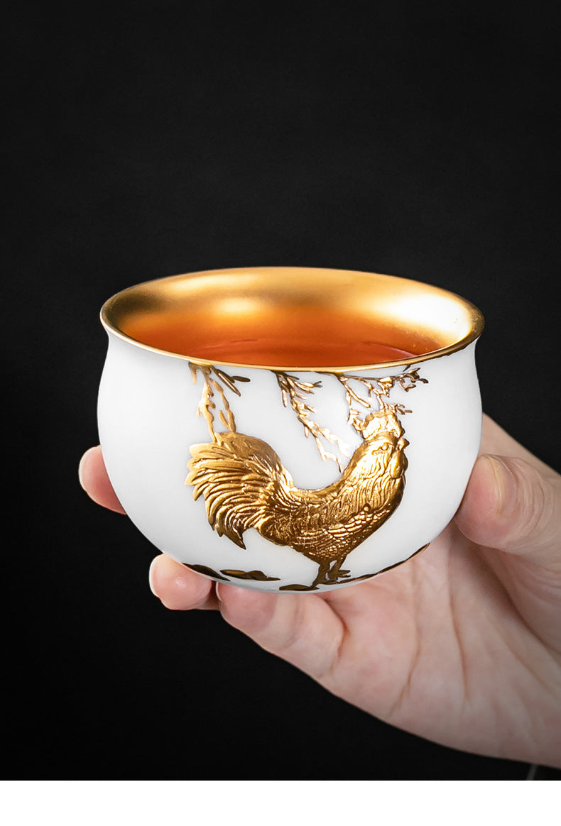 Li Bin24K Jinbei Sheep Fat Jade Porcelain Golden Cup Ceramic Kung Fu Tea Set Pure Handmade Gilded Master Cup Single Cup