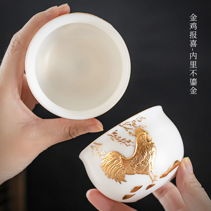 Li Bin24K Jinbei Sheep Fat Jade Porcelain Golden Cup Ceramic Kung Fu Tea Set Pure Handmade Gilded Master Cup Single Cup