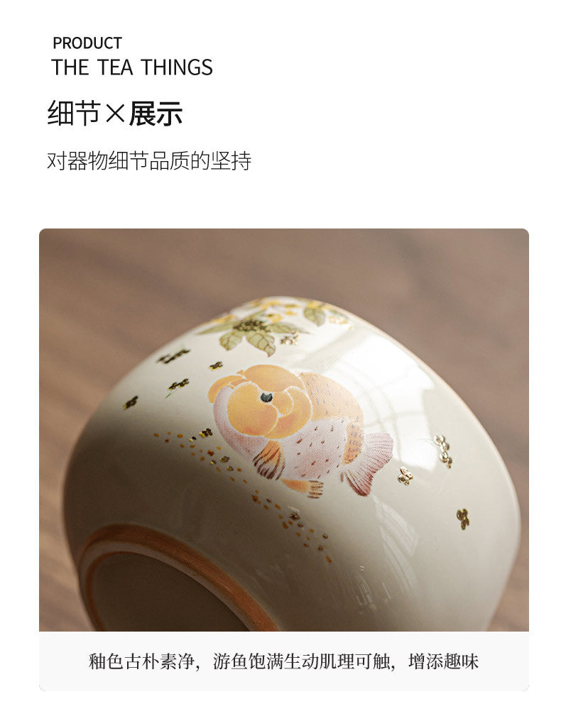 Ash Glaze Golden Osmanthus Fortune Carp Tea Cup High-end Personal Kung Fu Tea Set Ceramic Single Cup Tea Drinking Cup