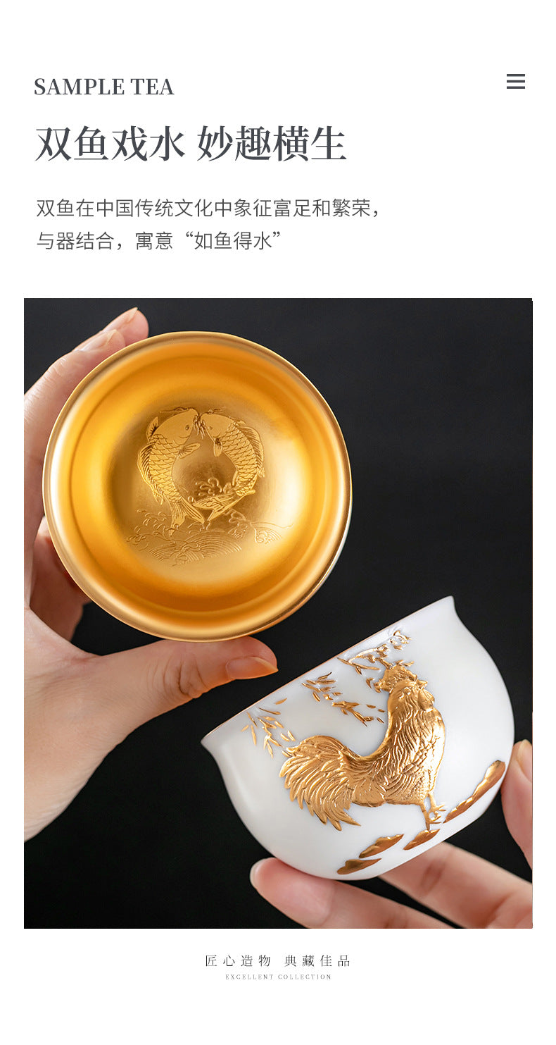 Li Bin24K Jinbei Sheep Fat Jade Porcelain Golden Cup Ceramic Kung Fu Tea Set Pure Handmade Gilded Master Cup Single Cup
