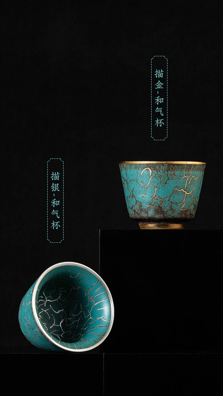 High-End Tea Cup Evergreen Glaze Handmade Retro Tea Cup Master Cup Tea Ceramic Single Cup Egg Cup Gift Box