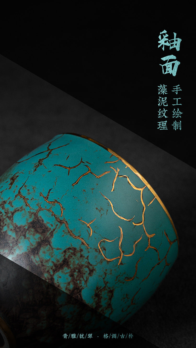 High-End Tea Cup Evergreen Glaze Handmade Retro Tea Cup Master Cup Tea Ceramic Single Cup Egg Cup Gift Box