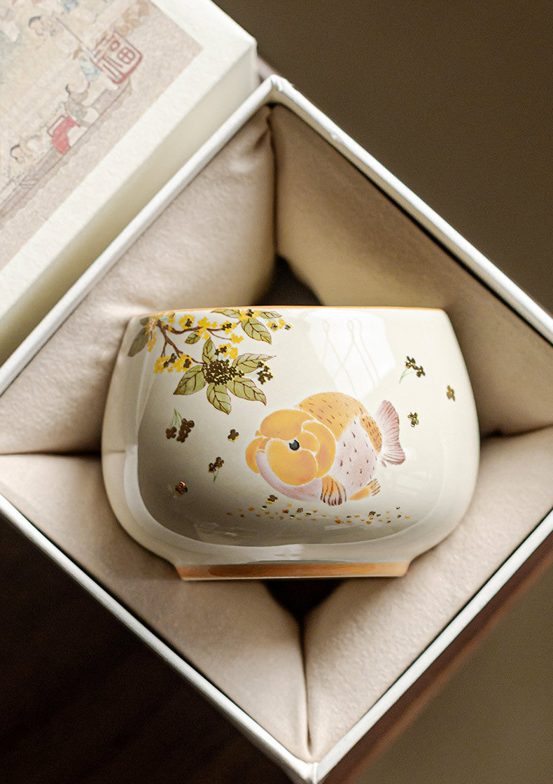 Ash Glaze Golden Osmanthus Fortune Carp Tea Cup High-end Personal Kung Fu Tea Set Ceramic Single Cup Tea Drinking Cup