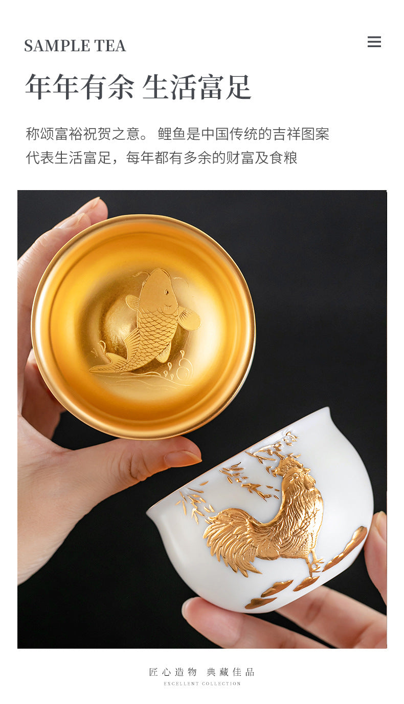 Li Bin24K Jinbei Sheep Fat Jade Porcelain Golden Cup Ceramic Kung Fu Tea Set Pure Handmade Gilded Master Cup Single Cup