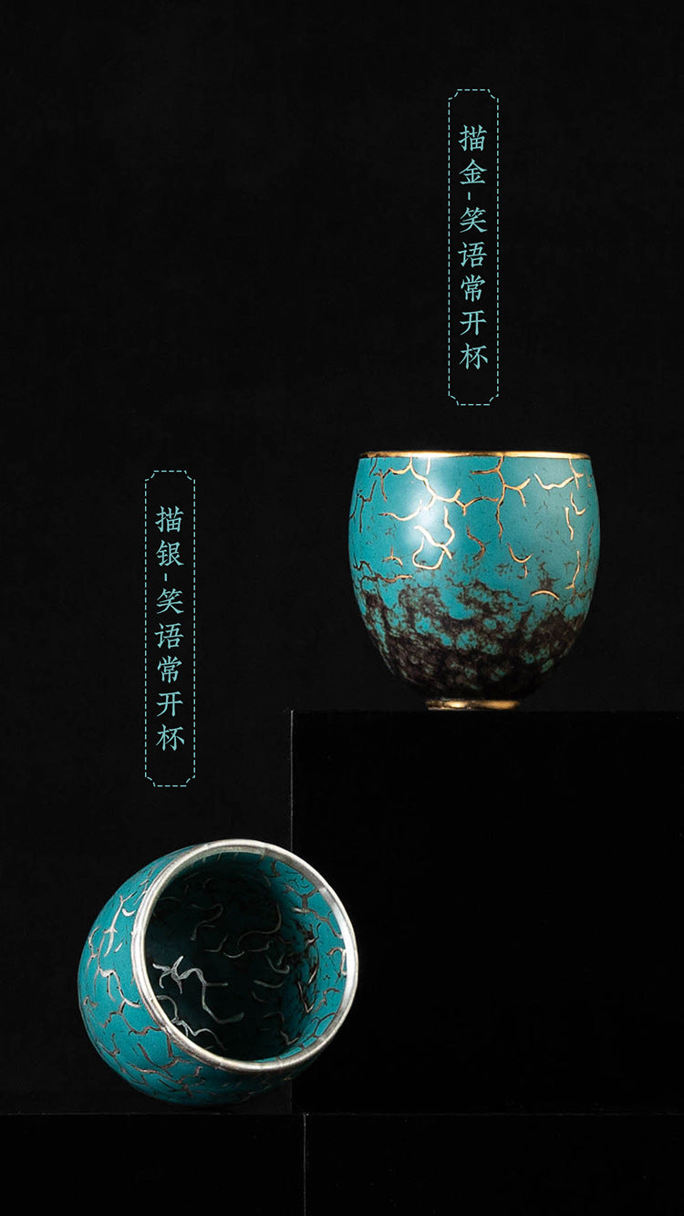 High-End Tea Cup Evergreen Glaze Handmade Retro Tea Cup Master Cup Tea Ceramic Single Cup Egg Cup Gift Box