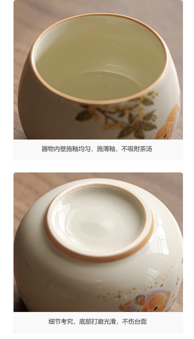 Ash Glaze Golden Osmanthus Fortune Carp Tea Cup High-end Personal Kung Fu Tea Set Ceramic Single Cup Tea Drinking Cup