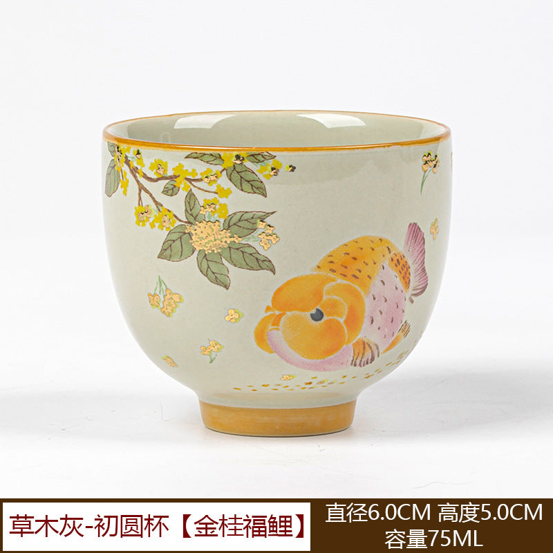 Ash Glaze Golden Osmanthus Fortune Carp Tea Cup High-end Personal Kung Fu Tea Set Ceramic Single Cup Tea Drinking Cup