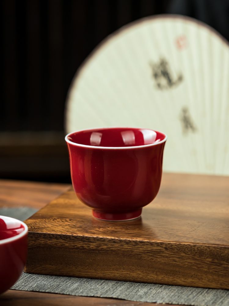 Official Kiln Specialty Ji Red Glaze Tea Cup High-end Ceramic Tasting Cup Chinese Kung Fu Tea Cup