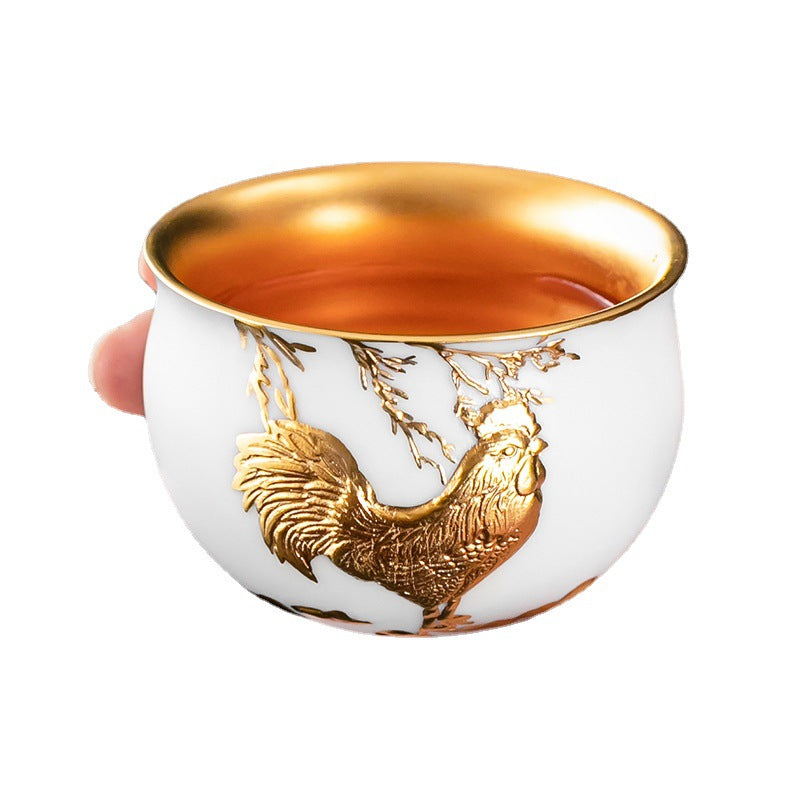 Li Bin24K Jinbei Sheep Fat Jade Porcelain Golden Cup Ceramic Kung Fu Tea Set Pure Handmade Gilded Master Cup Single Cup