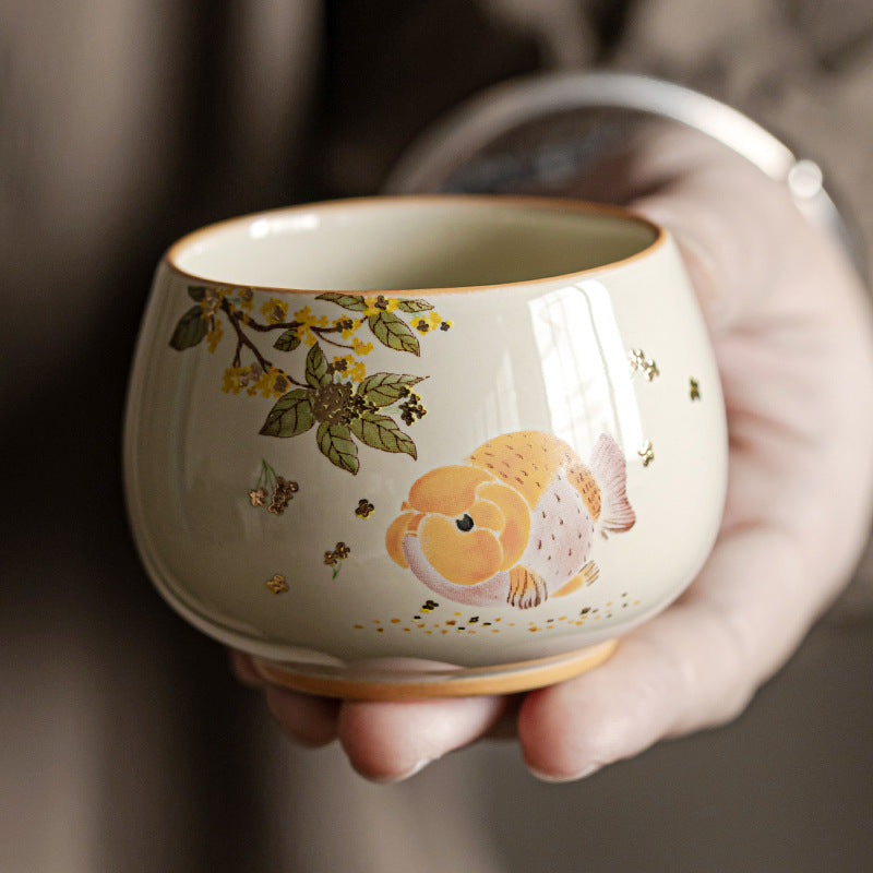 Ash Glaze Golden Osmanthus Fortune Carp Tea Cup High-end Personal Kung Fu Tea Set Ceramic Single Cup Tea Drinking Cup