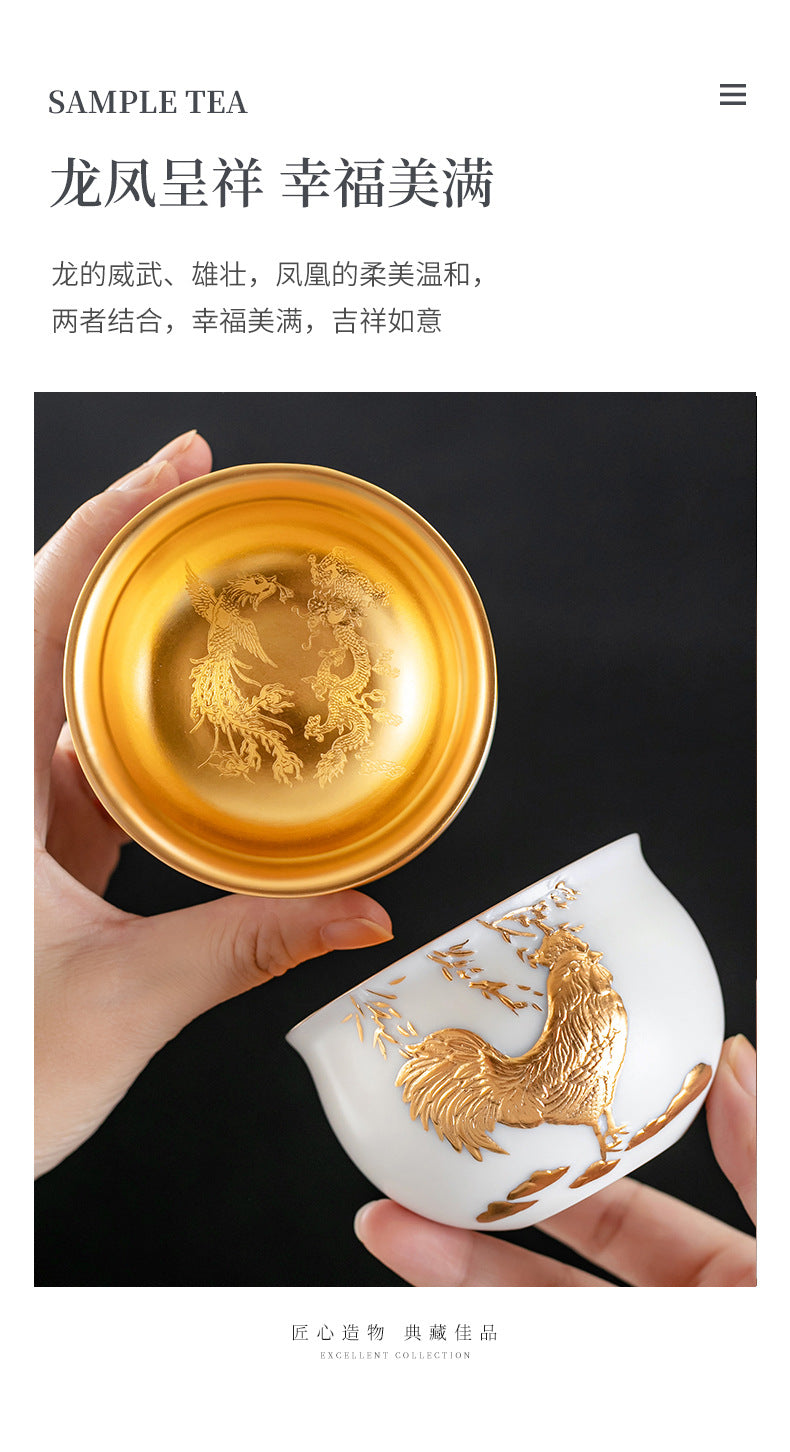 Li Bin24K Jinbei Sheep Fat Jade Porcelain Golden Cup Ceramic Kung Fu Tea Set Pure Handmade Gilded Master Cup Single Cup