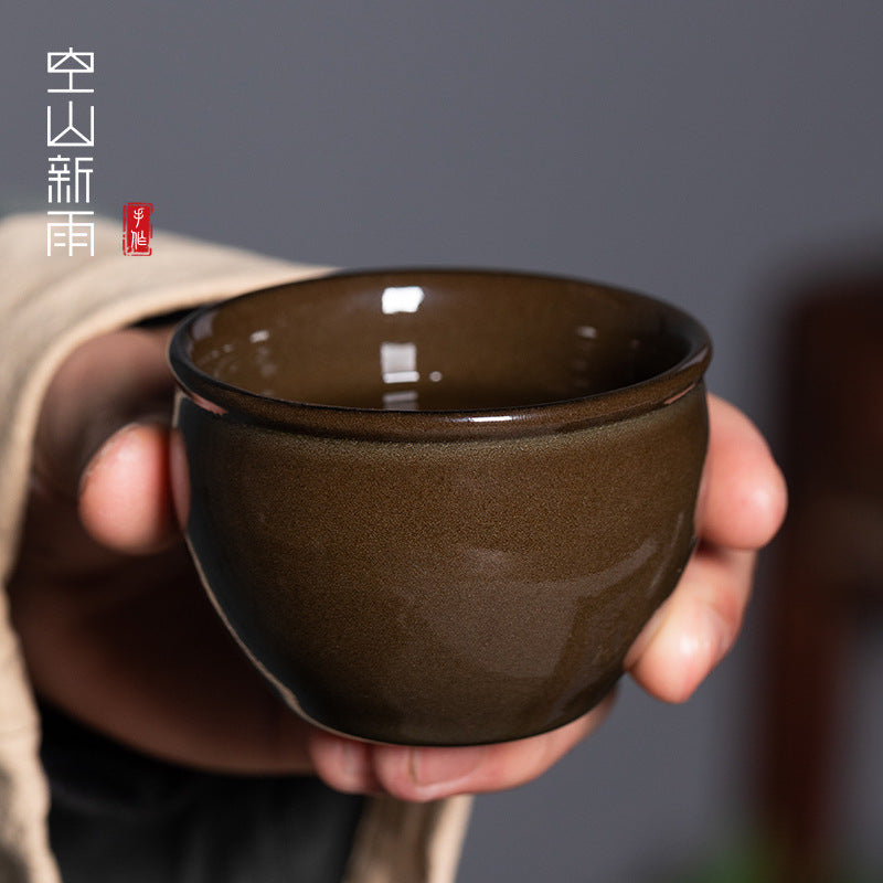 New Rain in the Empty Mountains Longquan Celadon Tea-Dust Glazed Air Tank Master Cup Ceramic High-Grade Kung Fu Tea Set Tea Tasting Cup