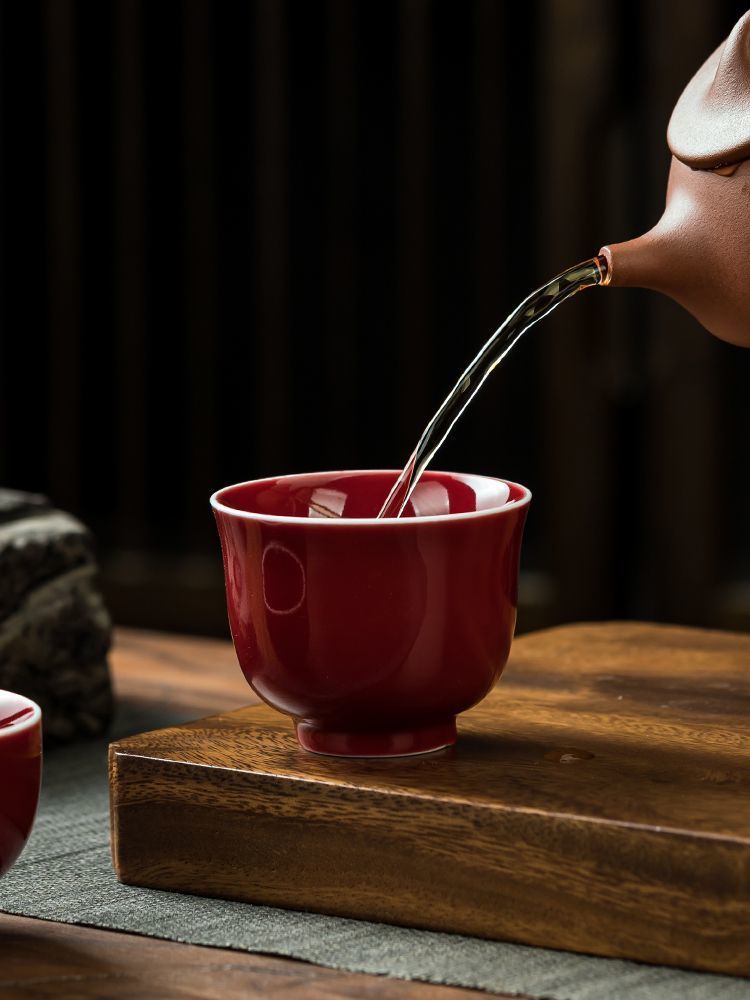Official Kiln Specialty Ji Red Glaze Tea Cup High-end Ceramic Tasting Cup Chinese Kung Fu Tea Cup