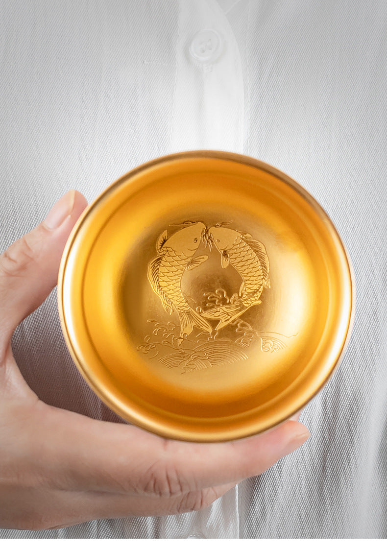 Li Bin24K Jinbei Sheep Fat Jade Porcelain Golden Cup Ceramic Kung Fu Tea Set Pure Handmade Gilded Master Cup Single Cup