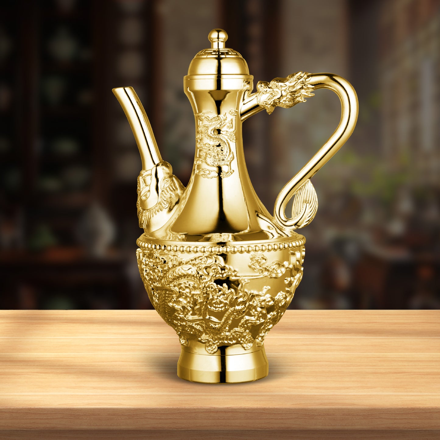 Dragon and Phoenix Auspicious Wine Set Six-Piece Luxury Retro Gold-Plated Wine Set Five-Piece Leather Box Set Exquisite Creative Gift