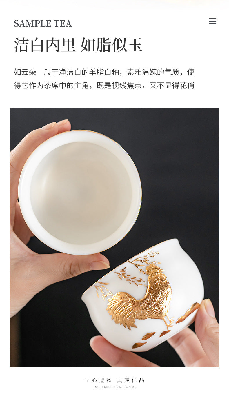 Li Bin24K Jinbei Sheep Fat Jade Porcelain Golden Cup Ceramic Kung Fu Tea Set Pure Handmade Gilded Master Cup Single Cup
