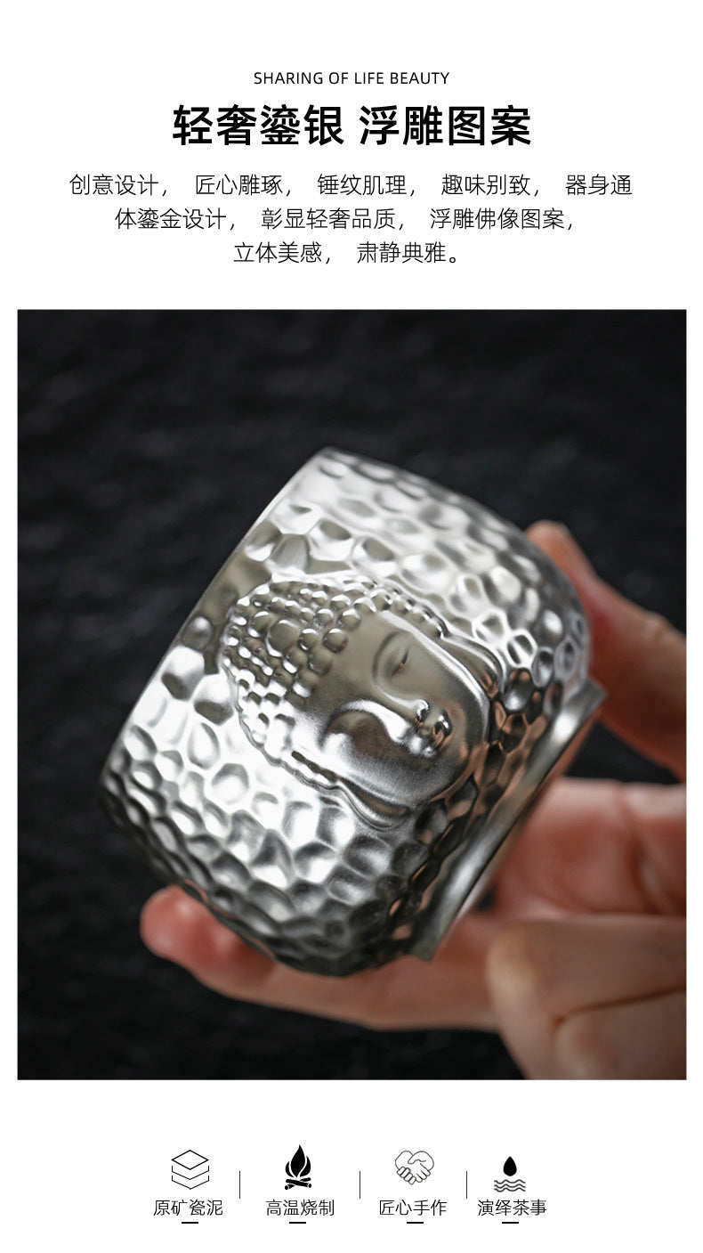 Li Bin Silver Cup Pure Silver One Thought Tea Cup Ceramic Master Cup Single Cup High-end Kung Fu Tea Set Gilded Silver Water Cup