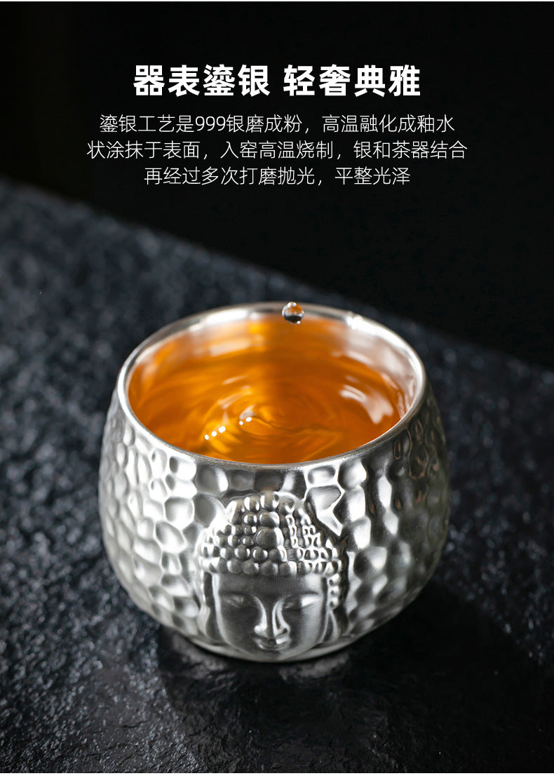 Li Bin Silver Cup Pure Silver One Thought Tea Cup Ceramic Master Cup Single Cup High-end Kung Fu Tea Set Gilded Silver Water Cup