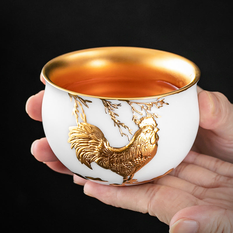 Li Bin24K Jinbei Sheep Fat Jade Porcelain Golden Cup Ceramic Kung Fu Tea Set Pure Handmade Gilded Master Cup Single Cup