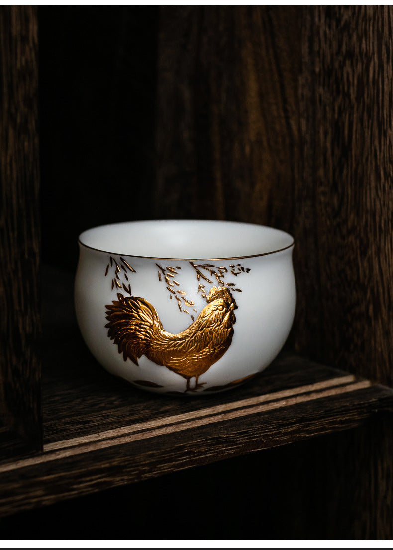 Li Bin24K Jinbei Sheep Fat Jade Porcelain Golden Cup Ceramic Kung Fu Tea Set Pure Handmade Gilded Master Cup Single Cup