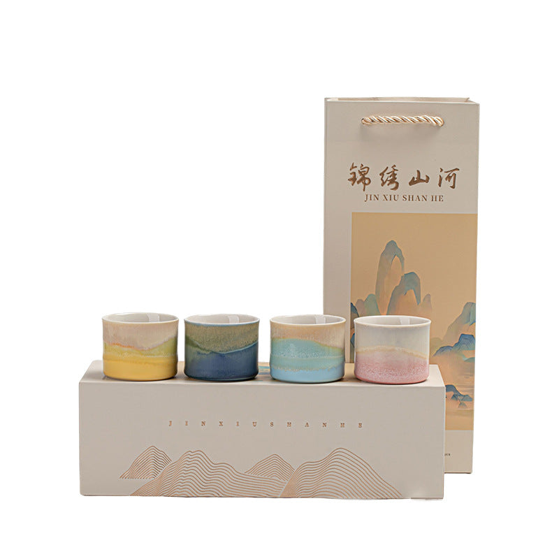 Jinxiu Mountain and River Master Cup Gift Box Ceramic Tea Cup High-end Tea Cup for Elders and Clients Holiday Souvenir