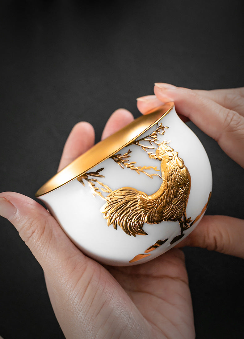 Li Bin24K Jinbei Sheep Fat Jade Porcelain Golden Cup Ceramic Kung Fu Tea Set Pure Handmade Gilded Master Cup Single Cup