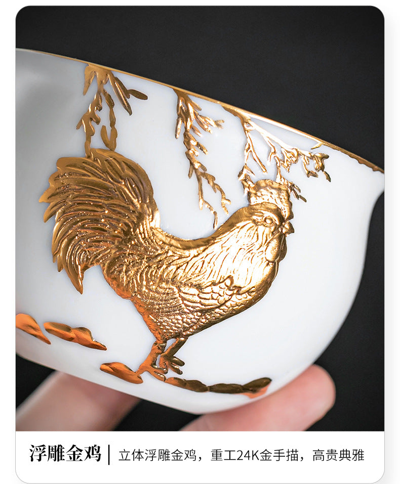Li Bin24K Jinbei Sheep Fat Jade Porcelain Golden Cup Ceramic Kung Fu Tea Set Pure Handmade Gilded Master Cup Single Cup