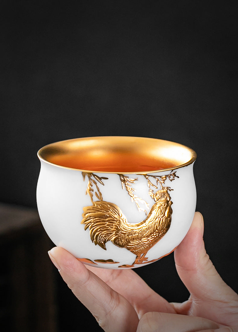 Li Bin24K Jinbei Sheep Fat Jade Porcelain Golden Cup Ceramic Kung Fu Tea Set Pure Handmade Gilded Master Cup Single Cup