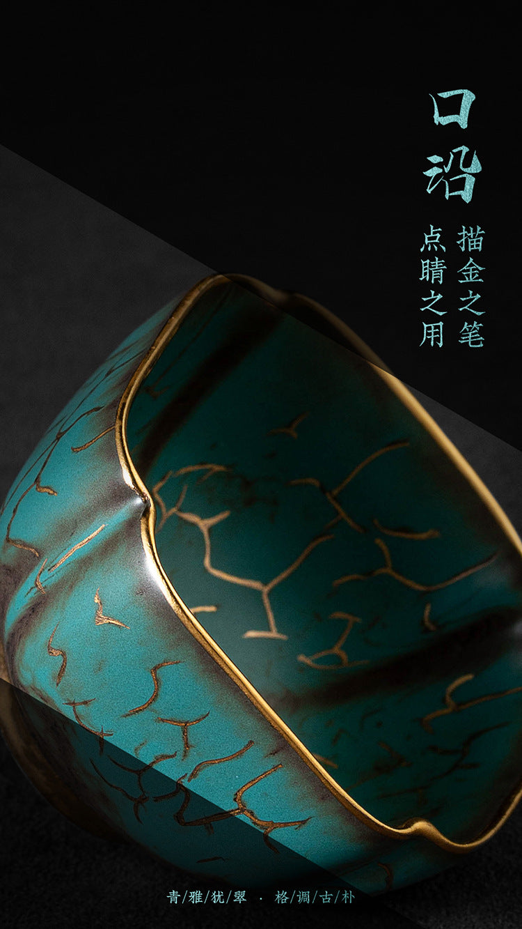 High-End Tea Cup Evergreen Glaze Handmade Retro Tea Cup Master Cup Tea Ceramic Single Cup Egg Cup Gift Box
