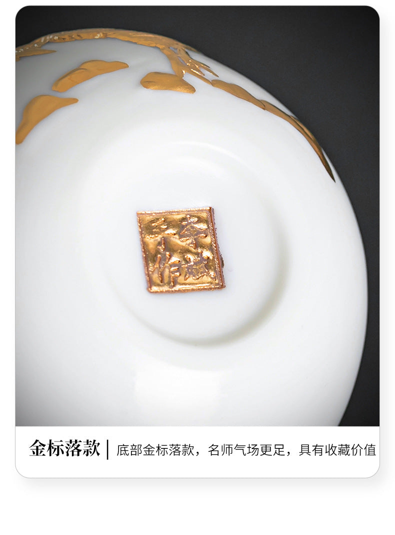 Li Bin24K Jinbei Sheep Fat Jade Porcelain Golden Cup Ceramic Kung Fu Tea Set Pure Handmade Gilded Master Cup Single Cup