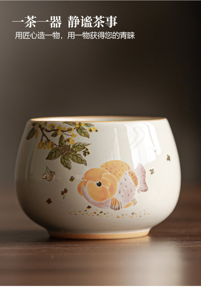 Ash Glaze Golden Osmanthus Fortune Carp Tea Cup High-end Personal Kung Fu Tea Set Ceramic Single Cup Tea Drinking Cup