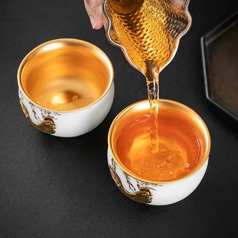 Li Bin24K Jinbei Sheep Fat Jade Porcelain Golden Cup Ceramic Kung Fu Tea Set Pure Handmade Gilded Master Cup Single Cup