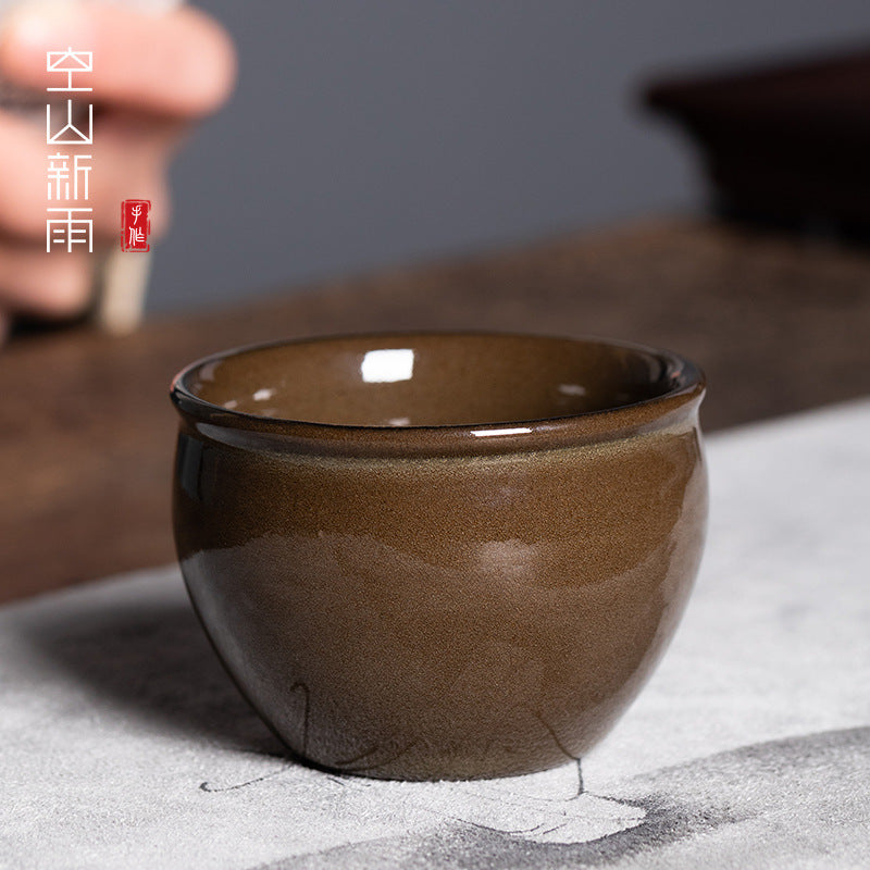 New Rain in the Empty Mountains Longquan Celadon Tea-Dust Glazed Air Tank Master Cup Ceramic High-Grade Kung Fu Tea Set Tea Tasting Cup