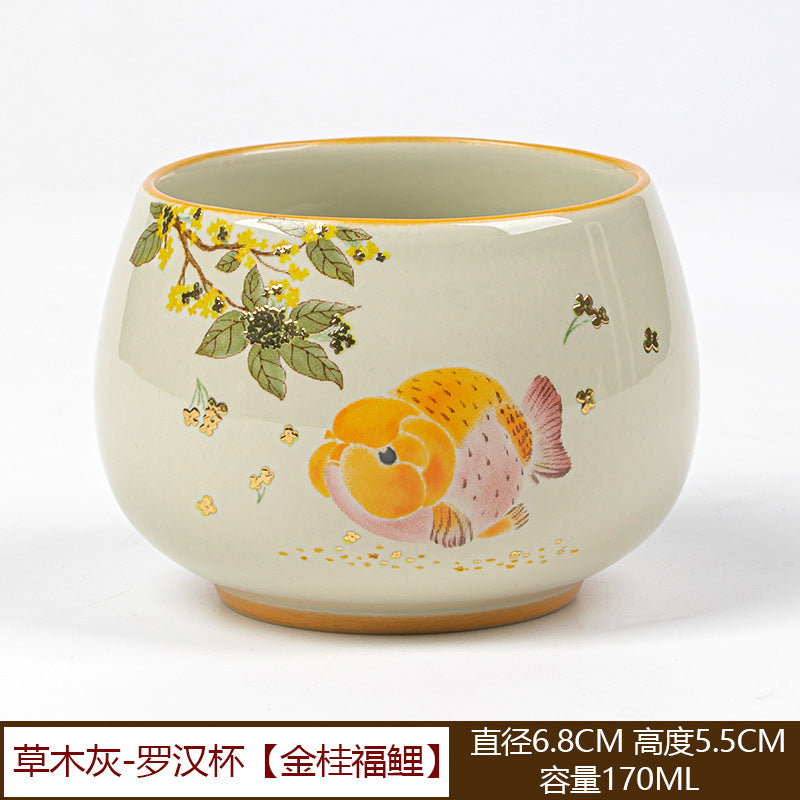Ash Glaze Golden Osmanthus Fortune Carp Tea Cup High-end Personal Kung Fu Tea Set Ceramic Single Cup Tea Drinking Cup