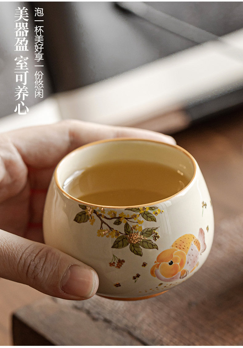 Ash Glaze Golden Osmanthus Fortune Carp Tea Cup High-end Personal Kung Fu Tea Set Ceramic Single Cup Tea Drinking Cup