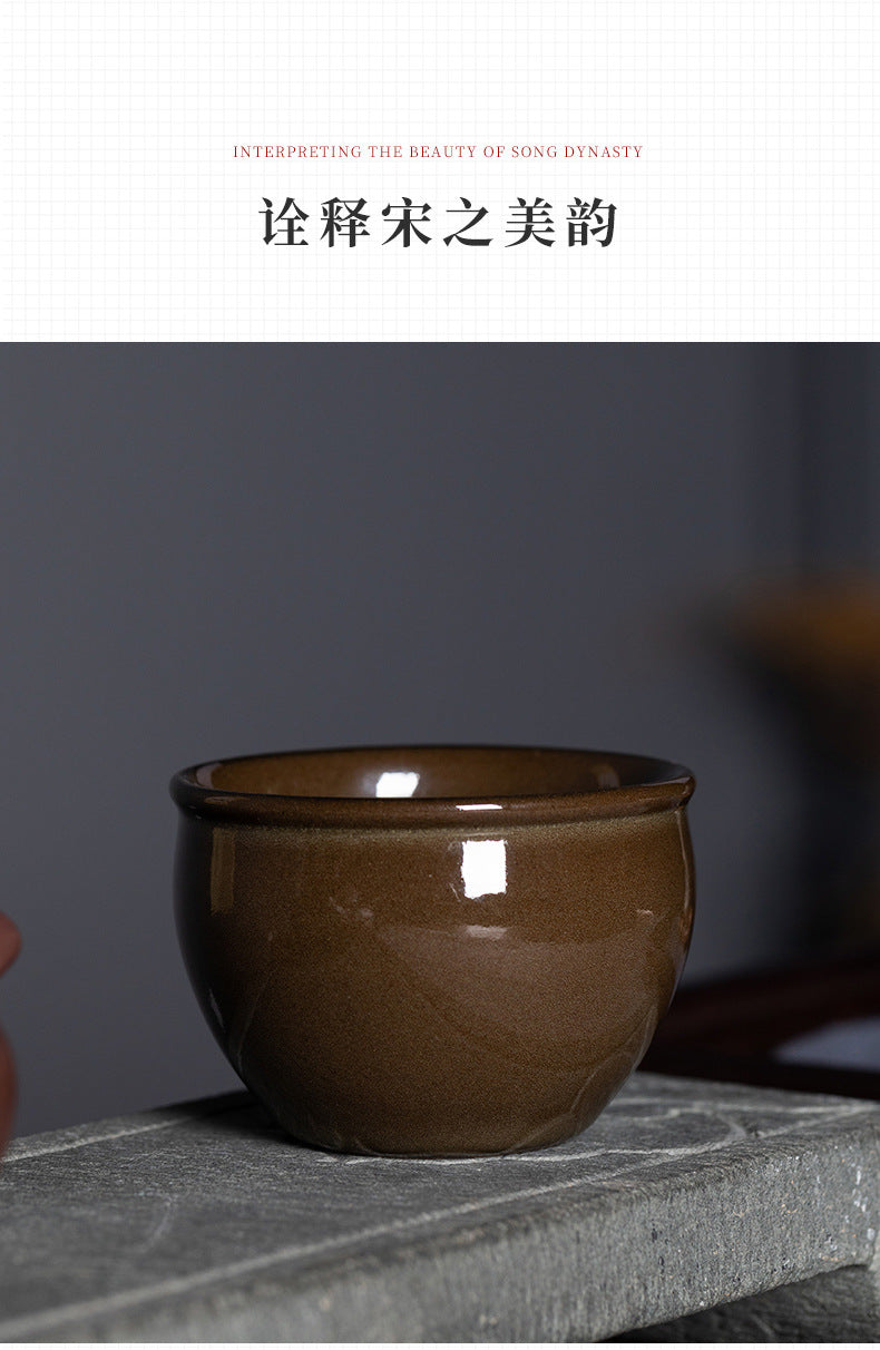 New Rain in the Empty Mountains Longquan Celadon Tea-Dust Glazed Air Tank Master Cup Ceramic High-Grade Kung Fu Tea Set Tea Tasting Cup