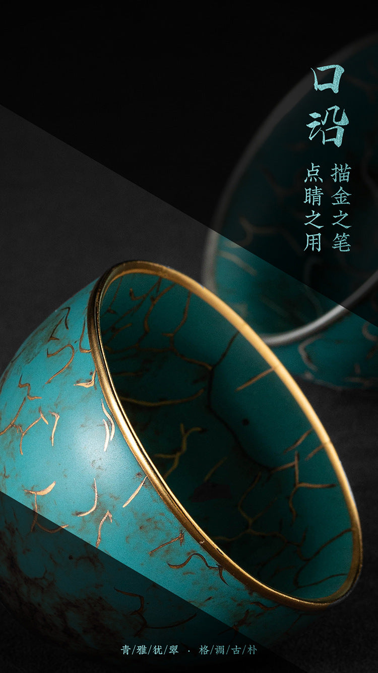 High-End Tea Cup Evergreen Glaze Handmade Retro Tea Cup Master Cup Tea Ceramic Single Cup Egg Cup Gift Box