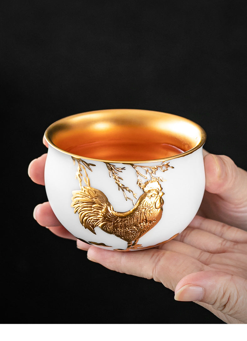 Li Bin24K Jinbei Sheep Fat Jade Porcelain Golden Cup Ceramic Kung Fu Tea Set Pure Handmade Gilded Master Cup Single Cup