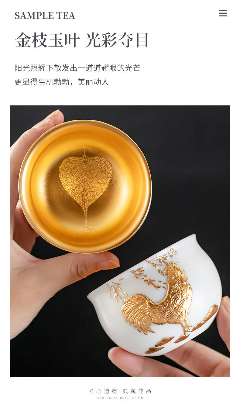 Li Bin24K Jinbei Sheep Fat Jade Porcelain Golden Cup Ceramic Kung Fu Tea Set Pure Handmade Gilded Master Cup Single Cup