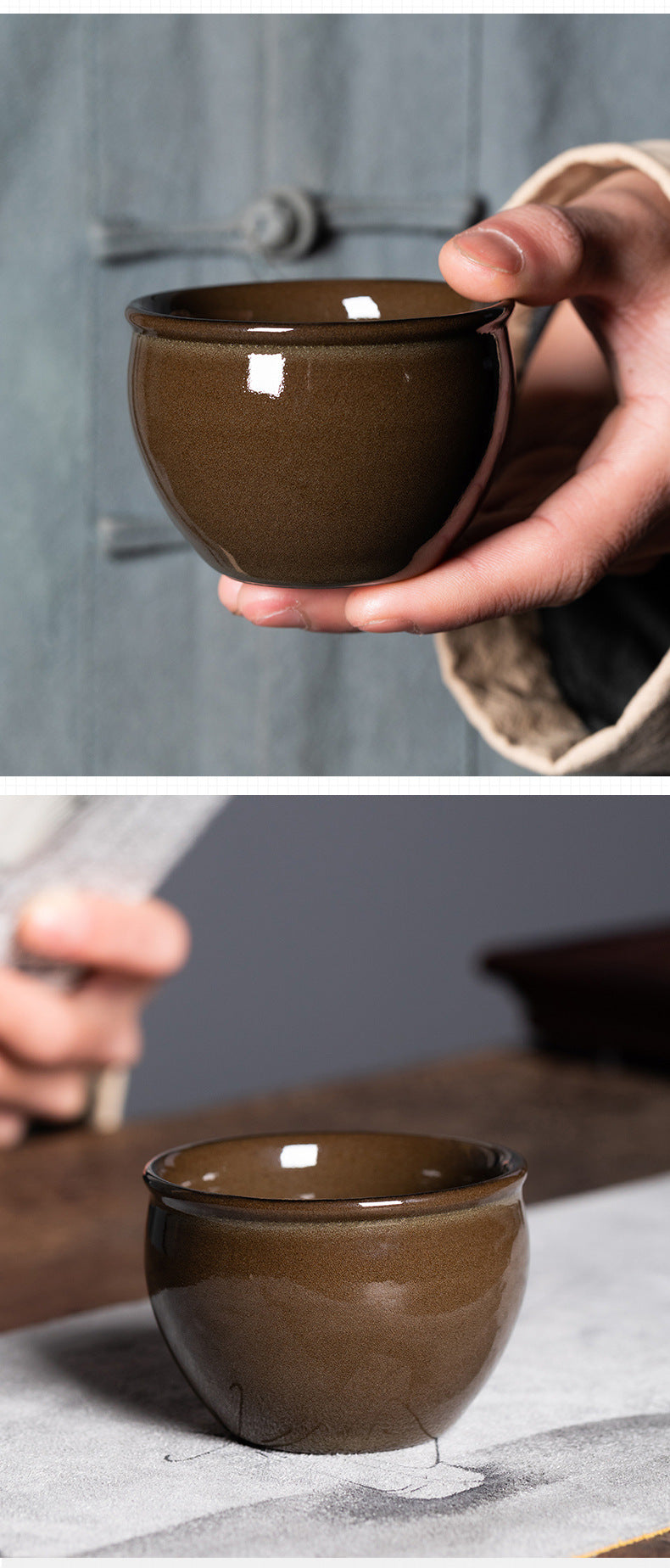New Rain in the Empty Mountains Longquan Celadon Tea-Dust Glazed Air Tank Master Cup Ceramic High-Grade Kung Fu Tea Set Tea Tasting Cup