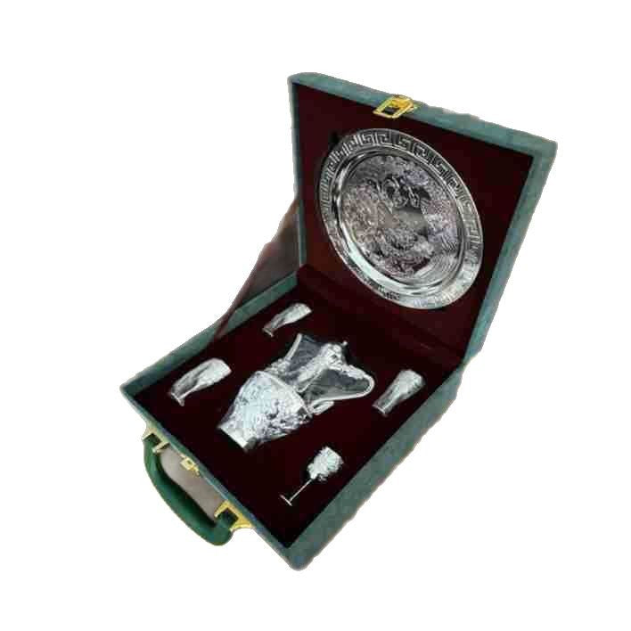 Dragon and Phoenix Auspicious Wine Set Six-Piece Luxury Retro Gold-Plated Wine Set Five-Piece Leather Box Set Exquisite Creative Gift
