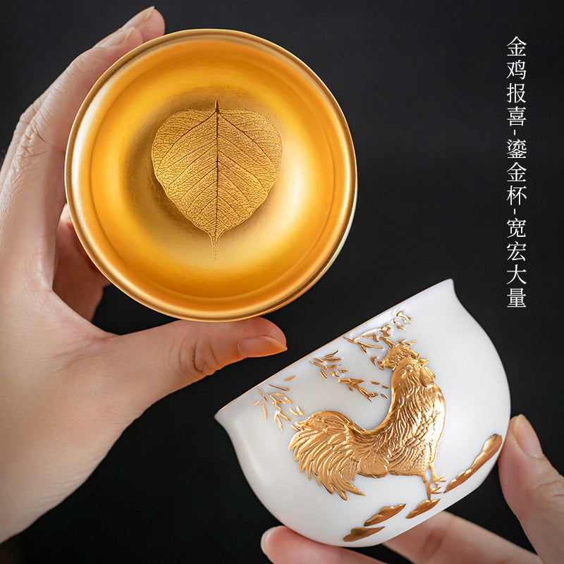 Li Bin24K Jinbei Sheep Fat Jade Porcelain Golden Cup Ceramic Kung Fu Tea Set Pure Handmade Gilded Master Cup Single Cup