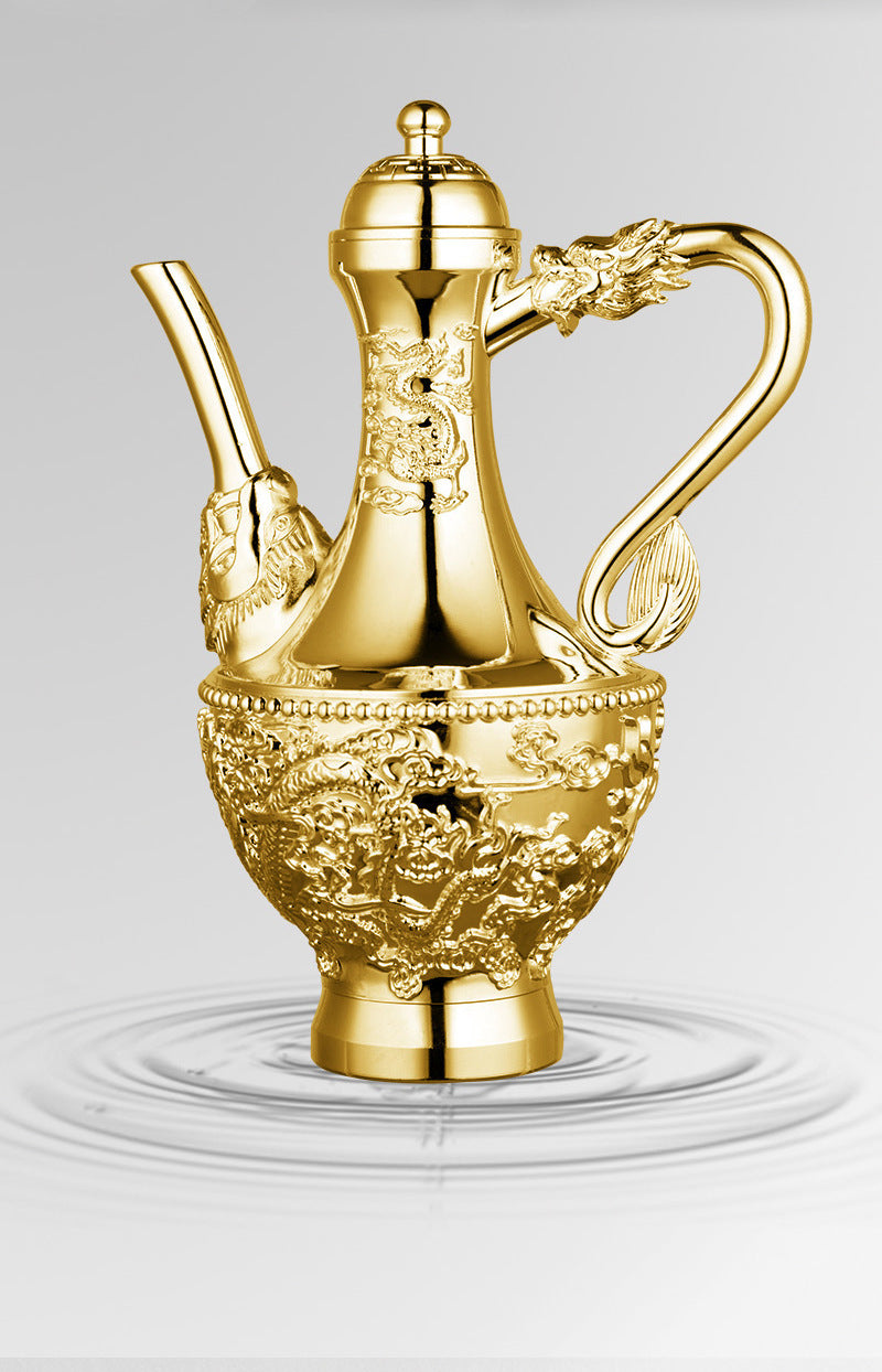 Dragon and Phoenix Auspicious Wine Set Six-Piece Luxury Retro Gold-Plated Wine Set Five-Piece Leather Box Set Exquisite Creative Gift