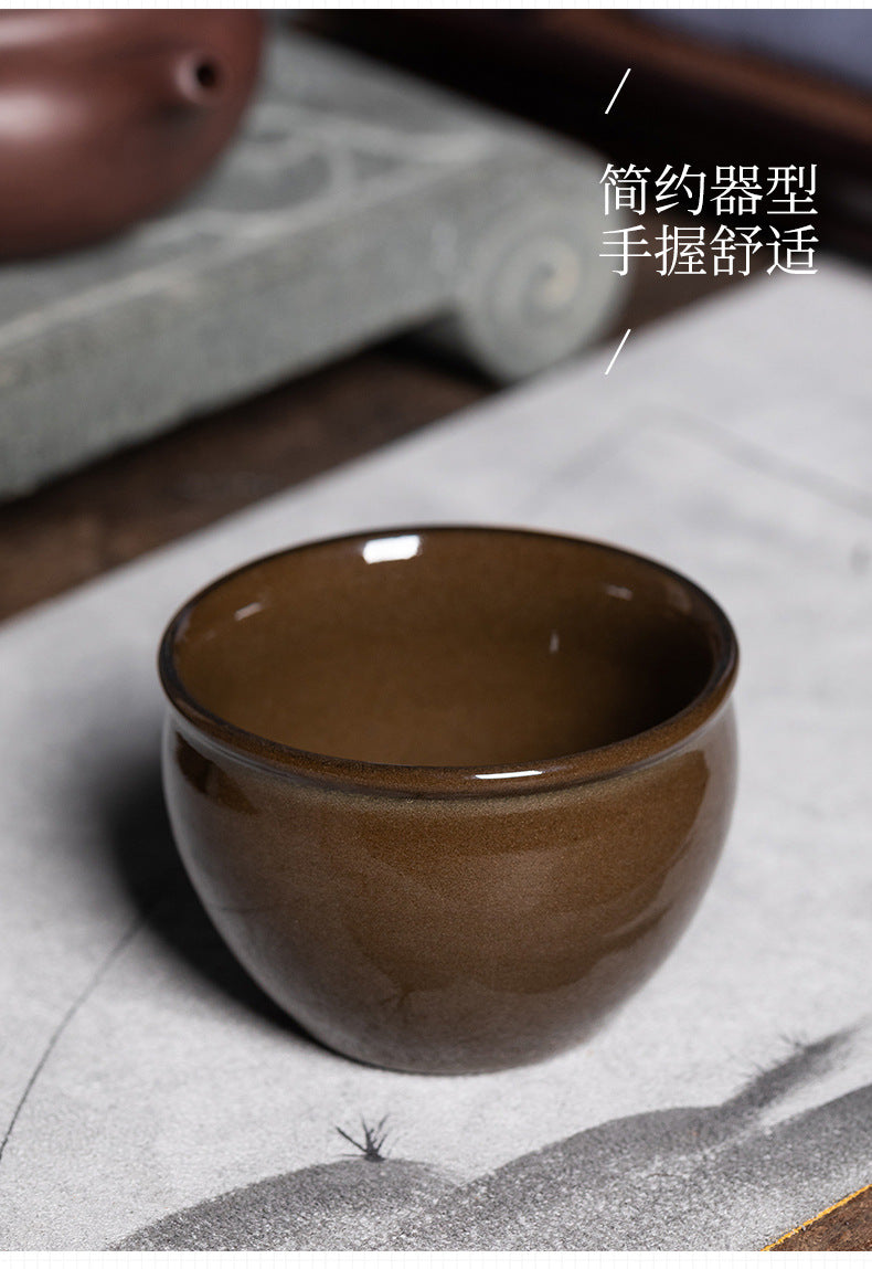 New Rain in the Empty Mountains Longquan Celadon Tea-Dust Glazed Air Tank Master Cup Ceramic High-Grade Kung Fu Tea Set Tea Tasting Cup