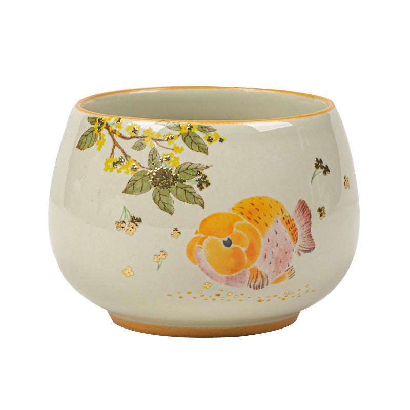 Ash Glaze Golden Osmanthus Fortune Carp Tea Cup High-end Personal Kung Fu Tea Set Ceramic Single Cup Tea Drinking Cup