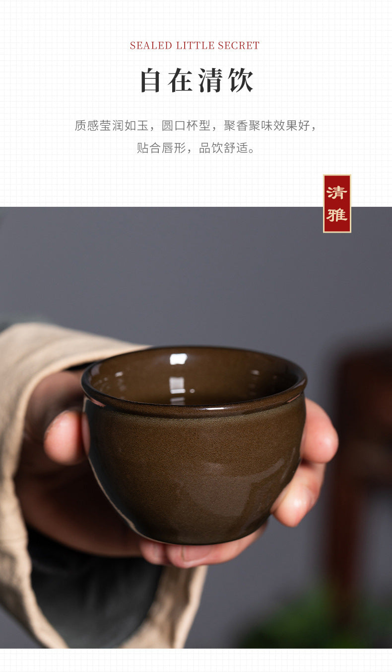 New Rain in the Empty Mountains Longquan Celadon Tea-Dust Glazed Air Tank Master Cup Ceramic High-Grade Kung Fu Tea Set Tea Tasting Cup