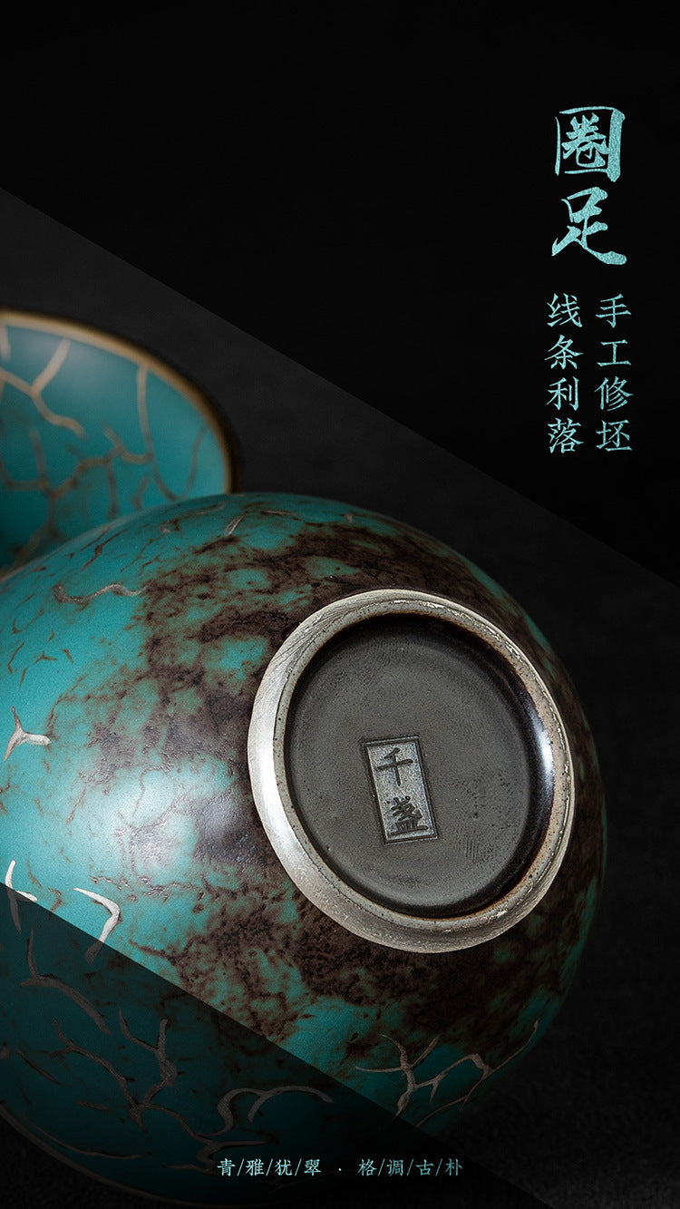 High-End Tea Cup Evergreen Glaze Handmade Retro Tea Cup Master Cup Tea Ceramic Single Cup Egg Cup Gift Box