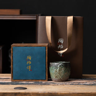 High-End Tea Cup Evergreen Glaze Handmade Retro Tea Cup Master Cup Tea Ceramic Single Cup Egg Cup Gift Box